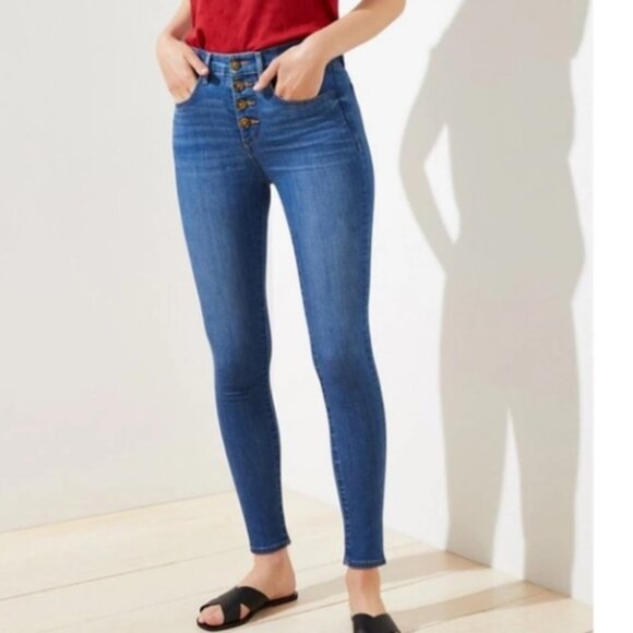 Loft Curvy High Waist Skinny Button Fly Jeans - Picture 1 of 8